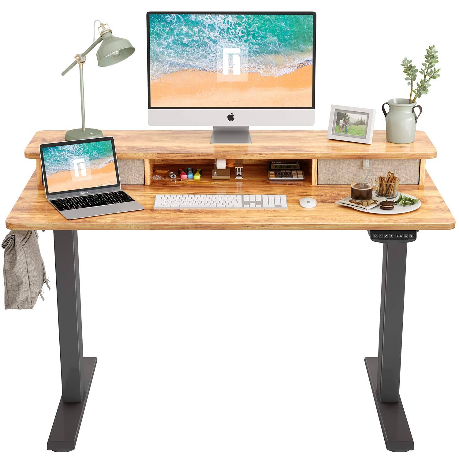 FEZIBO Height Adjustable Electric Standing Desk with Double Drawer, 48