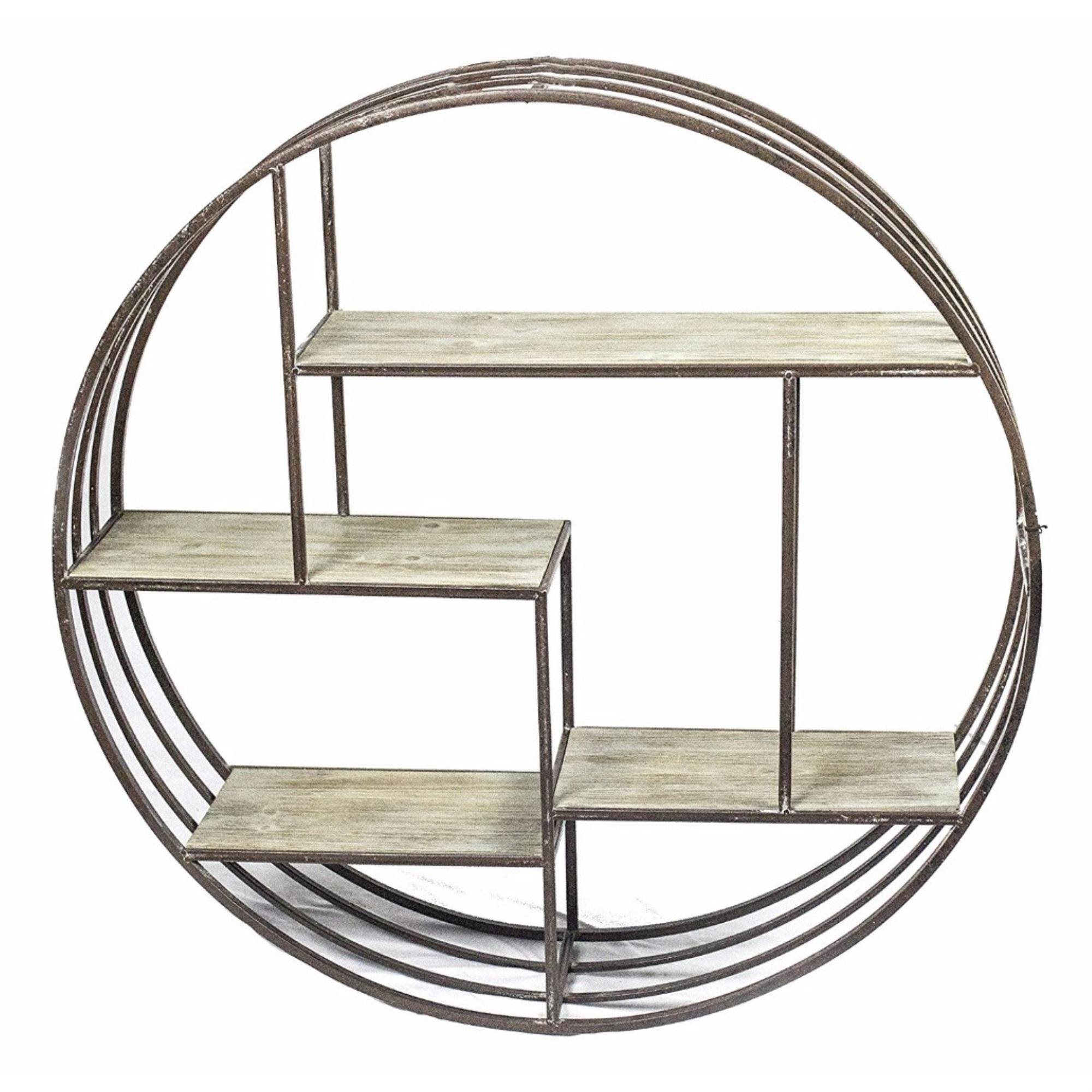 Round Metal Wall Shelf with Wooden Shelves Brown - WGL-1-s