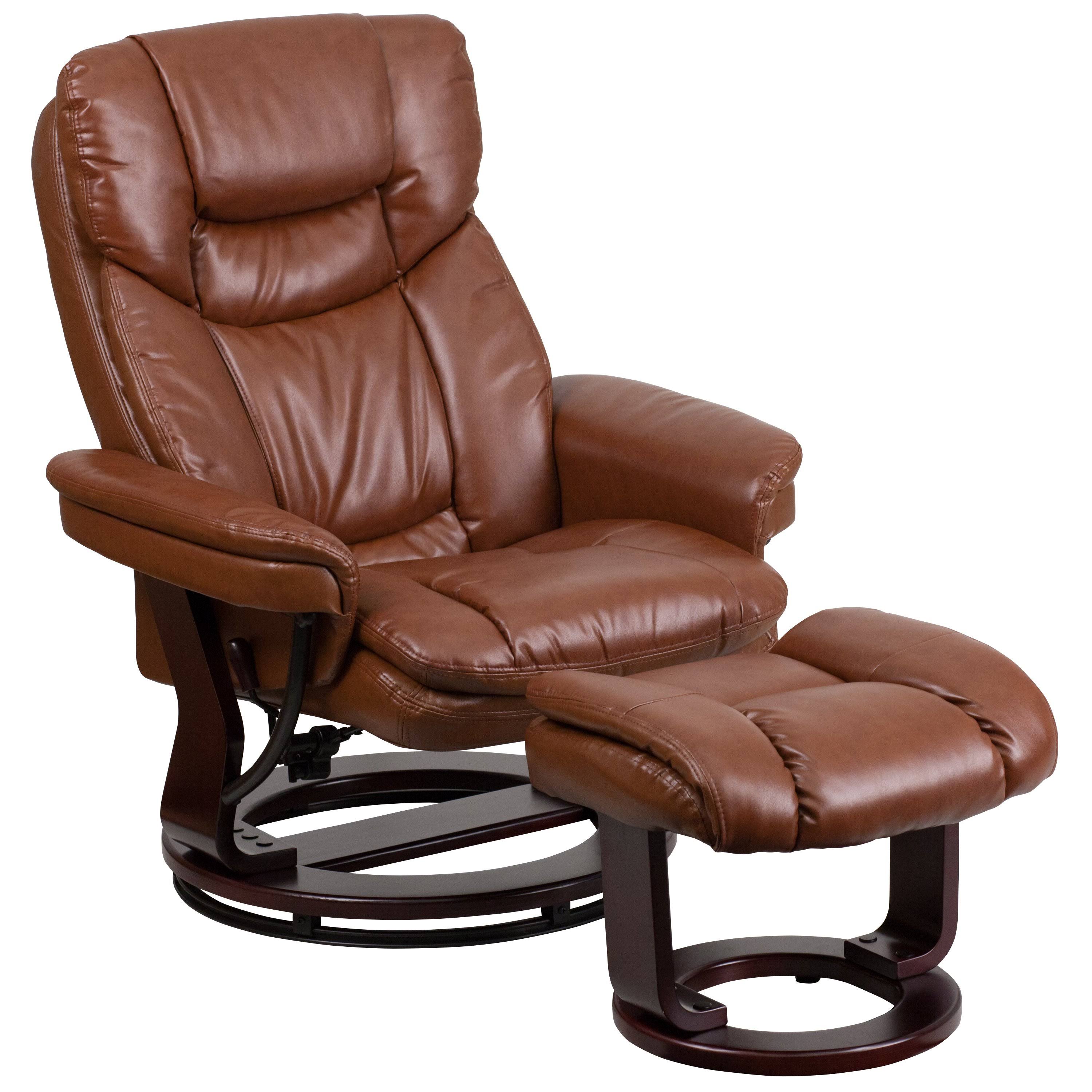 contemporary-brown-vintage-leather-recliner-and-ottoman-with-swiveling