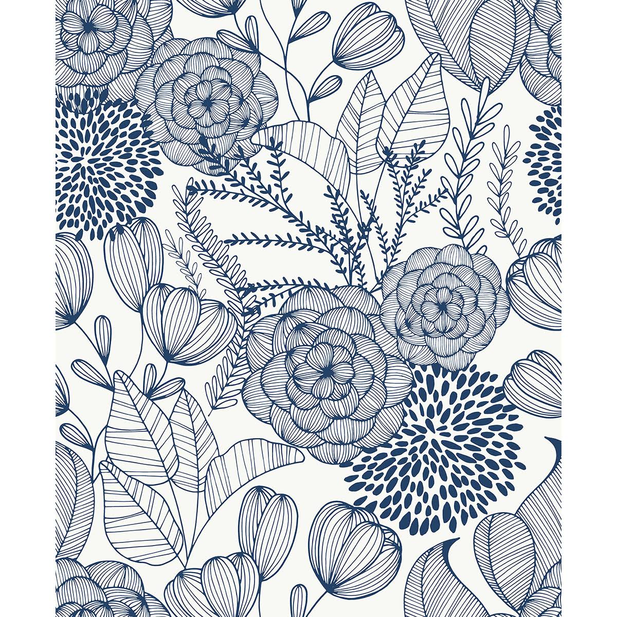 Nuwallpaper Navy Secret Garden Peel u0026 Stick Wallpaper - WGL-1-s