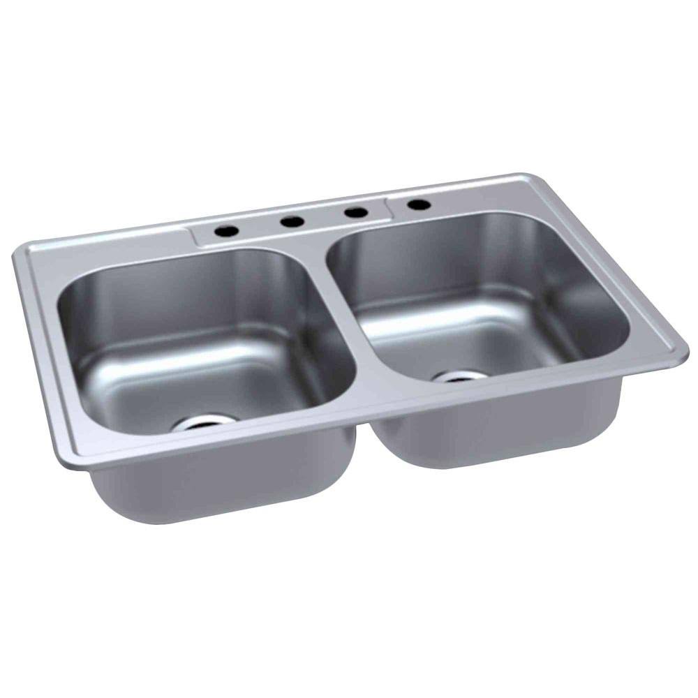 Glacier Bay Drop In Stainless Steel 33 In 4 Hole Double Bowl Kitchen