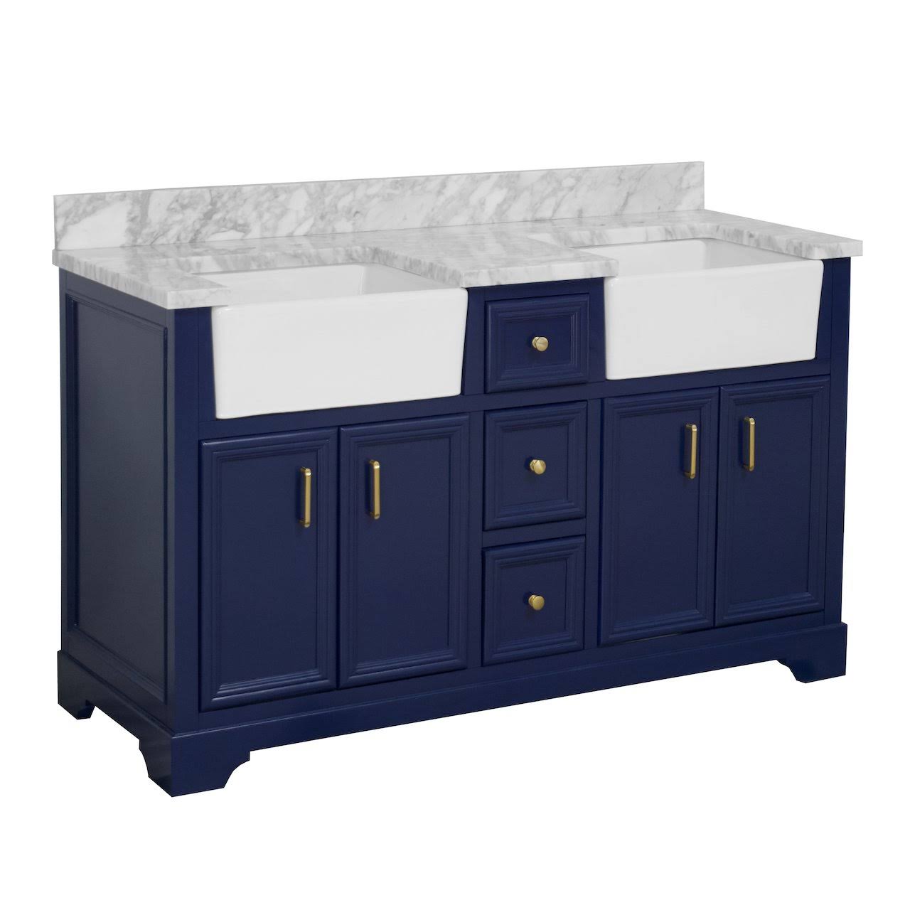 KBC Zelda 60 Marble Top Double Farmhouse Bathroom Vanity in Royal Blue