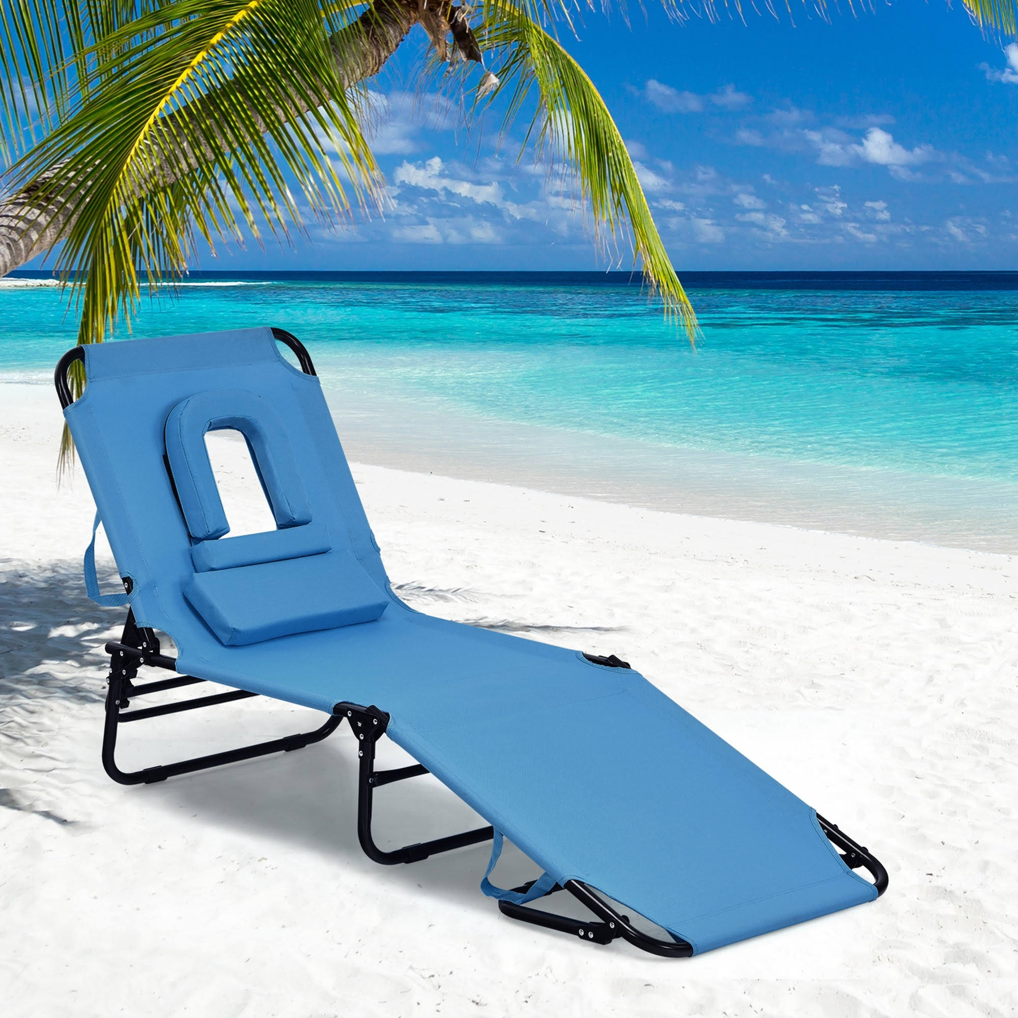 Gymax Folding Chaise Lounge Chair Bed Adjustable Outdoor Patio Beach