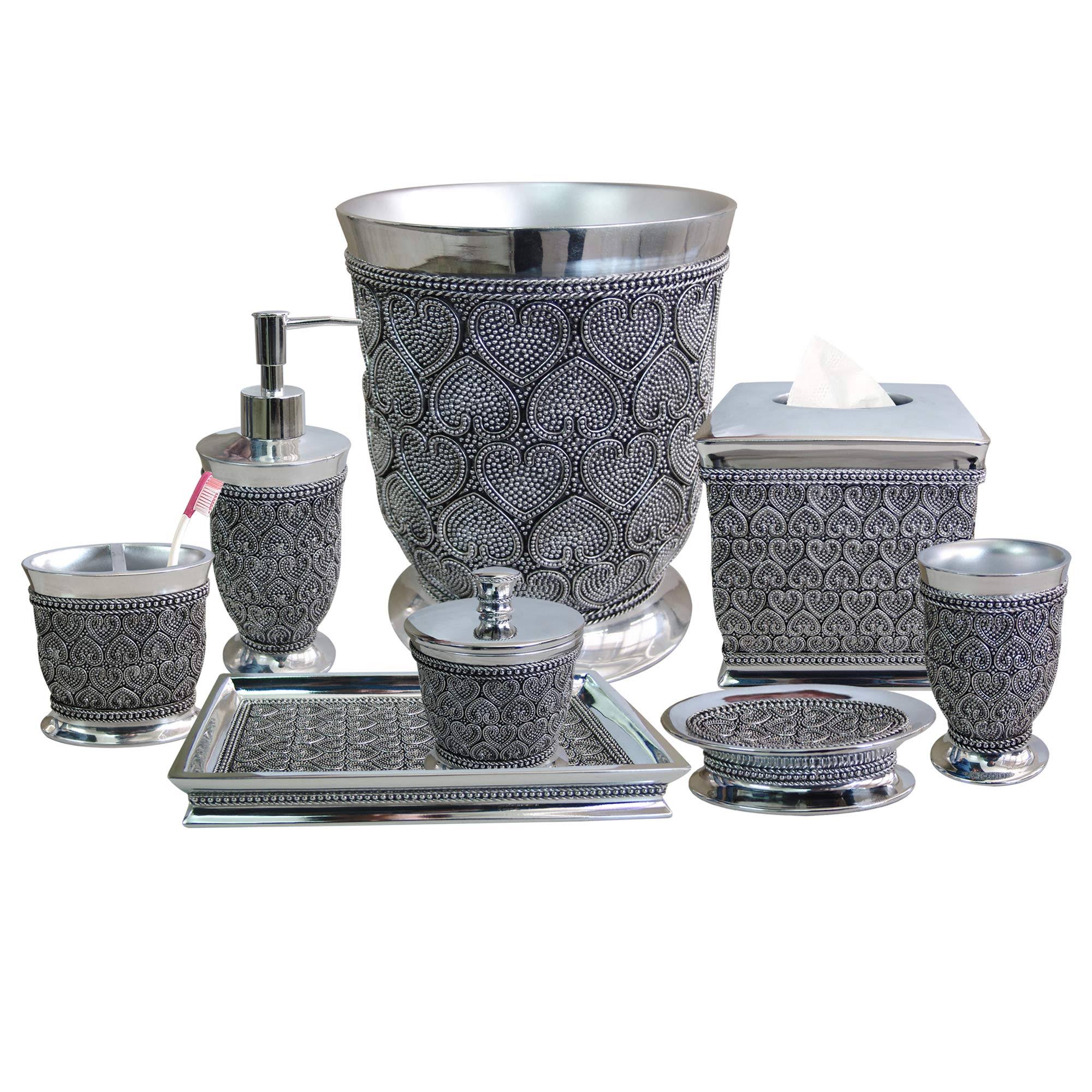 Nu Steel Beaded Heart 8-Piece Bath Accessories Set - WGL-1-s