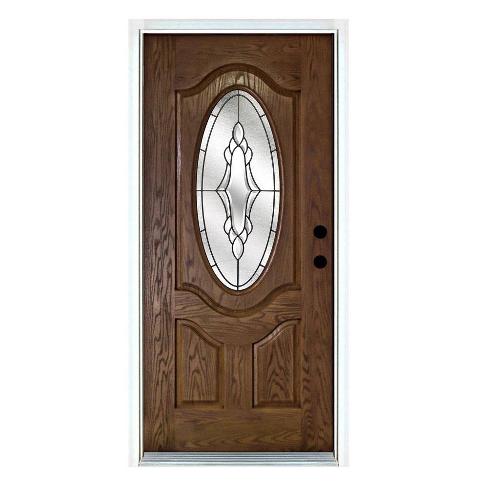 Mp Doors 36 In X 80 In Andaman Medium Oak Left Hand Inswing 3 4 Oval Lite Decorative