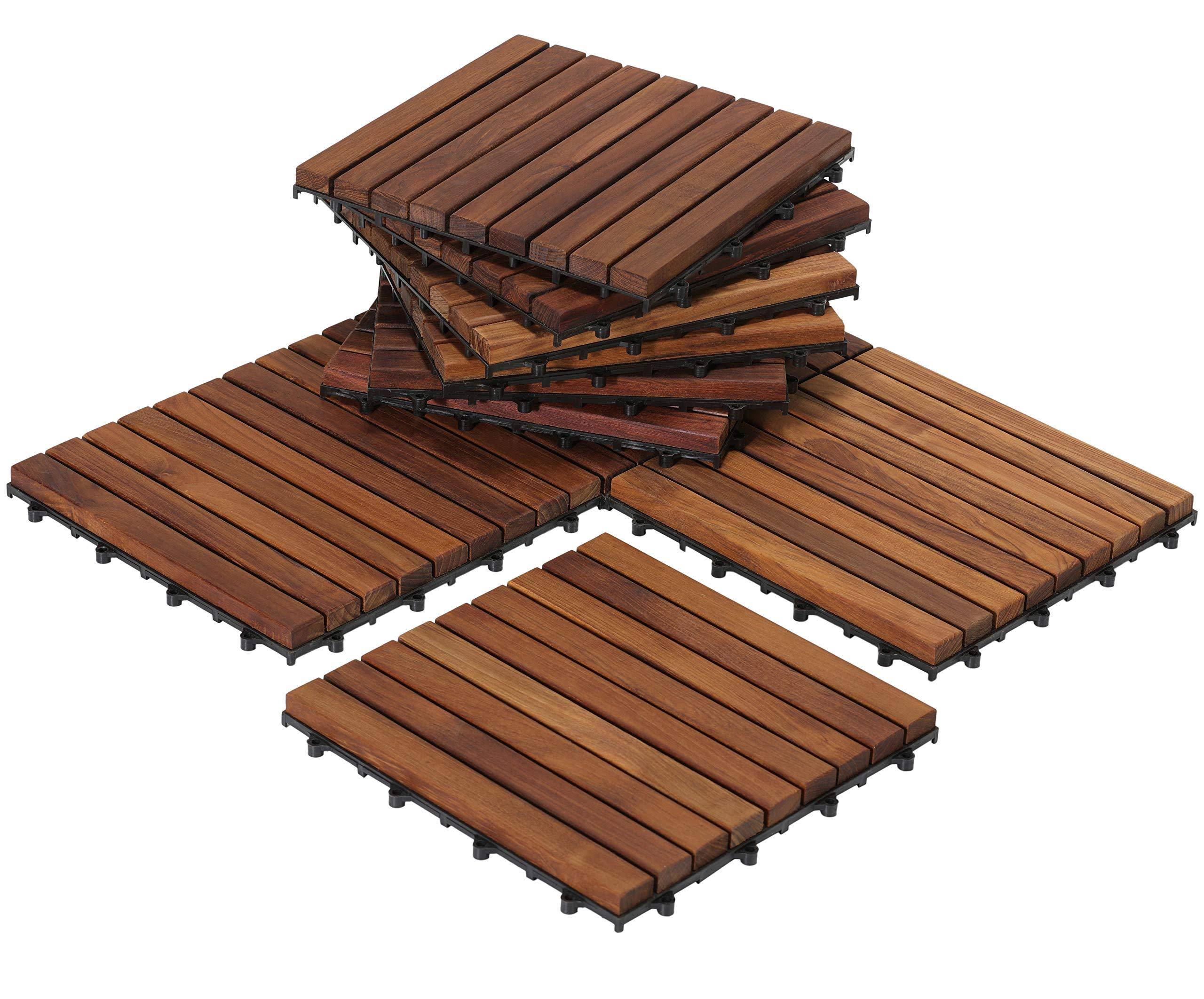 Bare Decor Set of 10 EZFloor Interlocking Flooring Tiles in Solid Teak