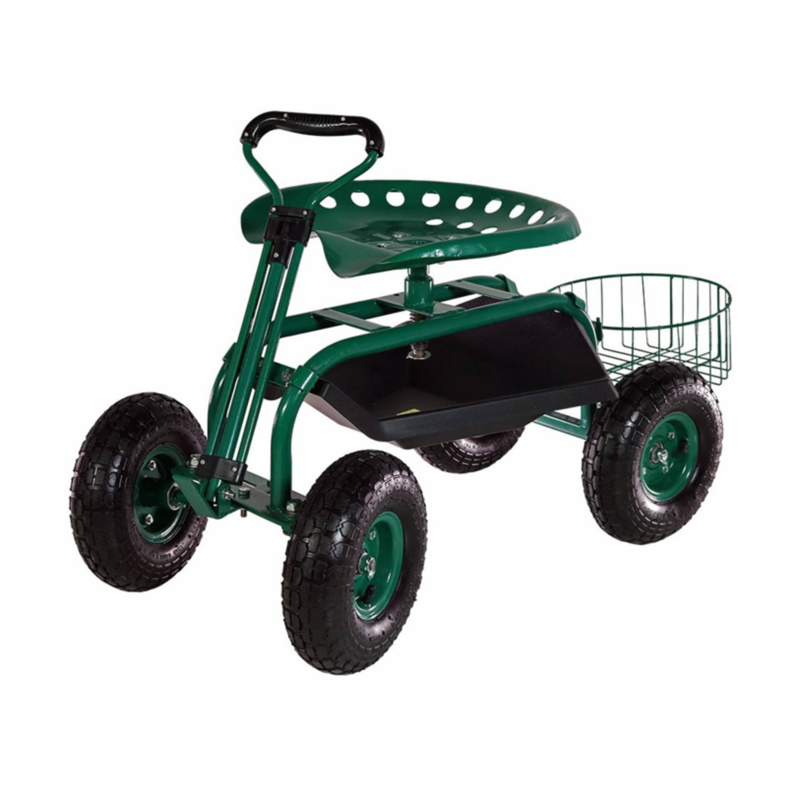 Sunnydaze Green Rolling Garden Cart with Extendable Steering Handle ...