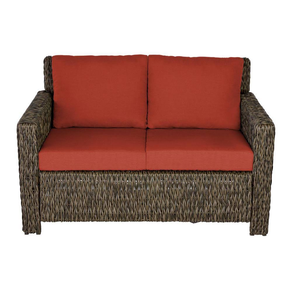 Hampton Bay Laguna Point Brown Wicker Outdoor Patio Loveseat with