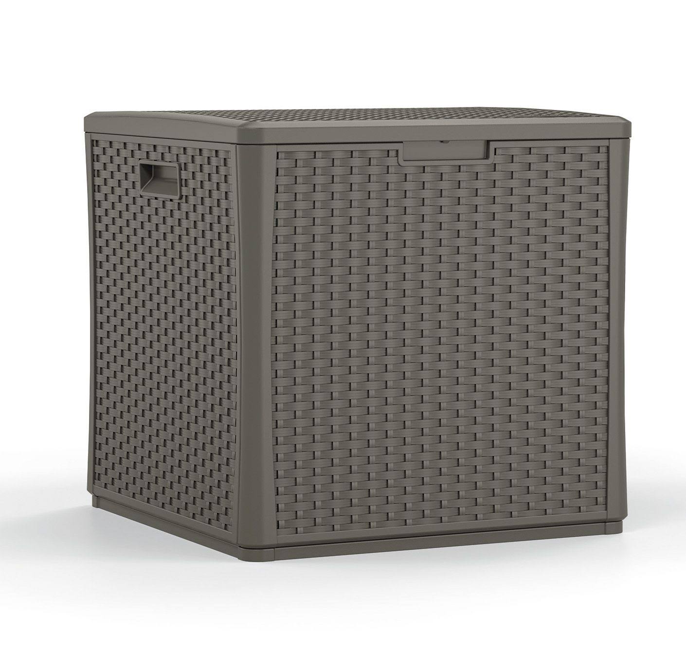 Suncast 60 Gallon Outdoor Resin Wicker Deck Storage Cube, Stoney Gray