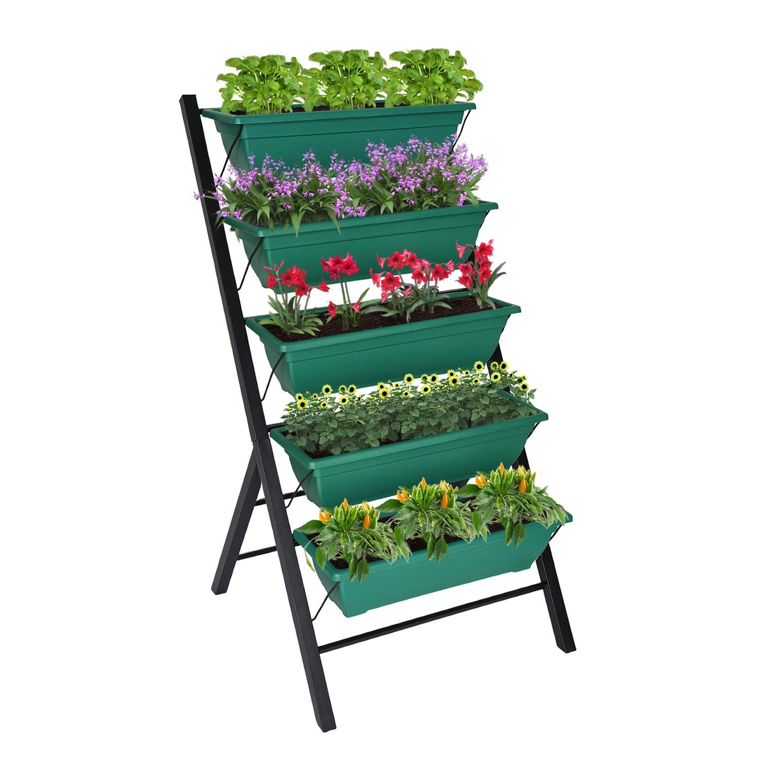 Kinbor 4ft Raised Garden Bed, Vertical Garden Planters w/ 5 Container