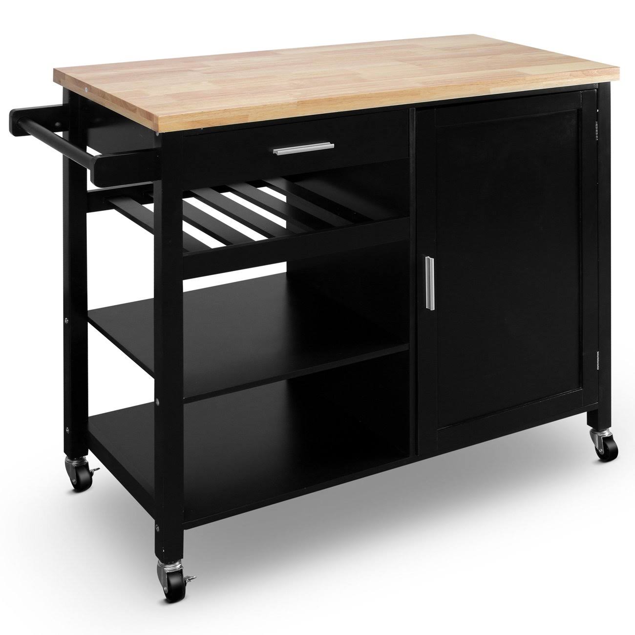 Belleze Wood Top MultiStorage Rolling Kitchen Island Table