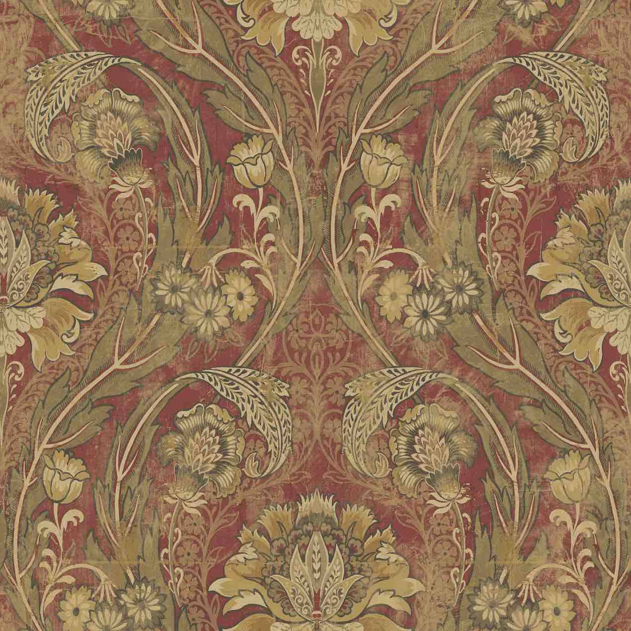 Red Wallpaper Damask Pattern Victorian Style Mayflower Wallpaper