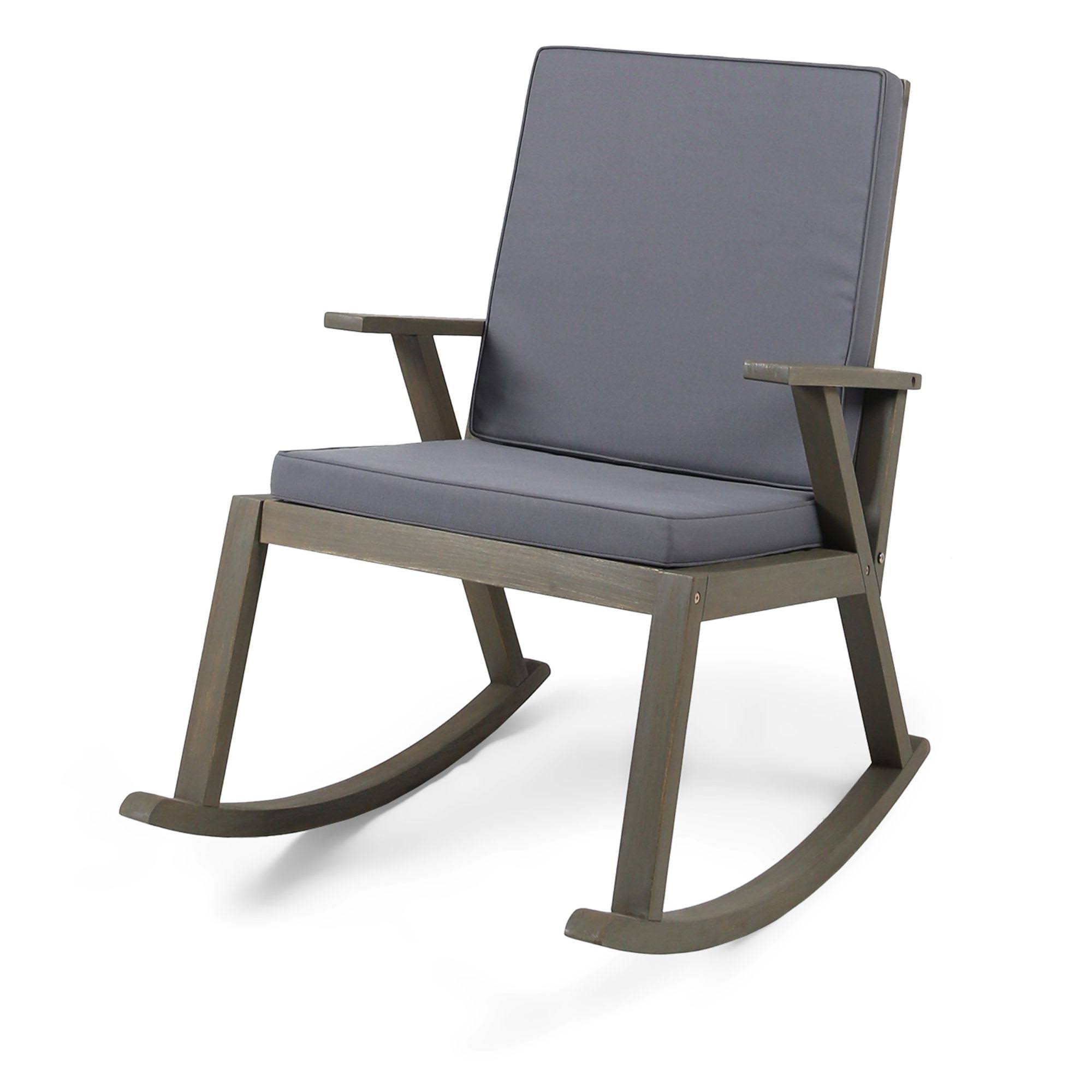 Champlain Gray Wood Outdoor Rocking Chair with Dark Gray Cushion WGL1s