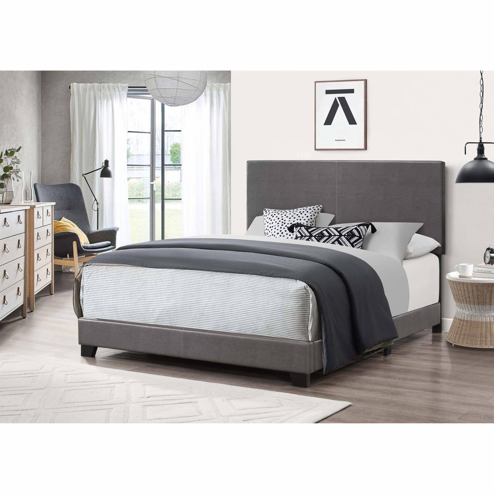 Milton Greens Stars Shelby Faux Leather Low Profile Bed Queen Gray