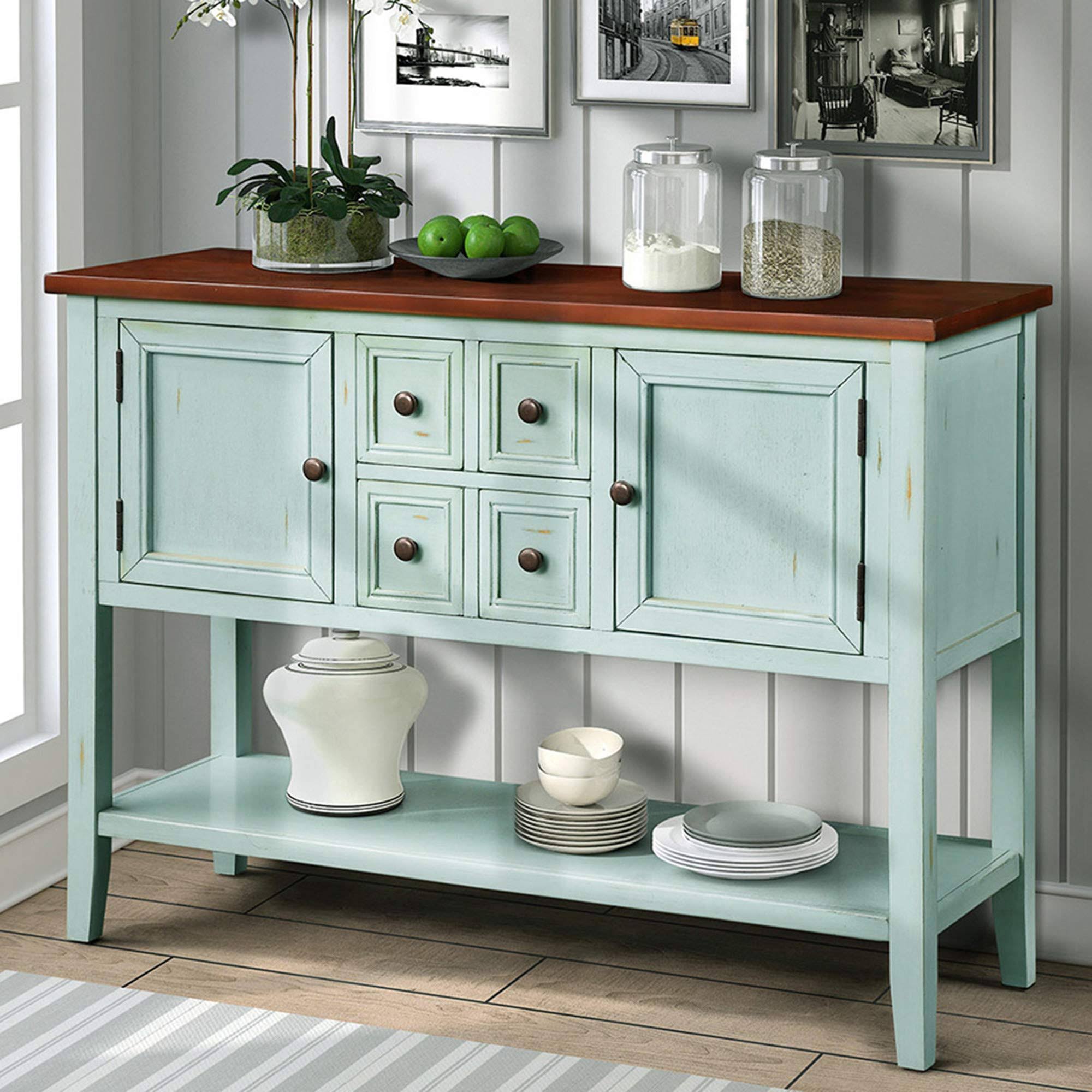 Antique Blue Console Sideboard Table w/ Storage Drawers - WGL-1-s