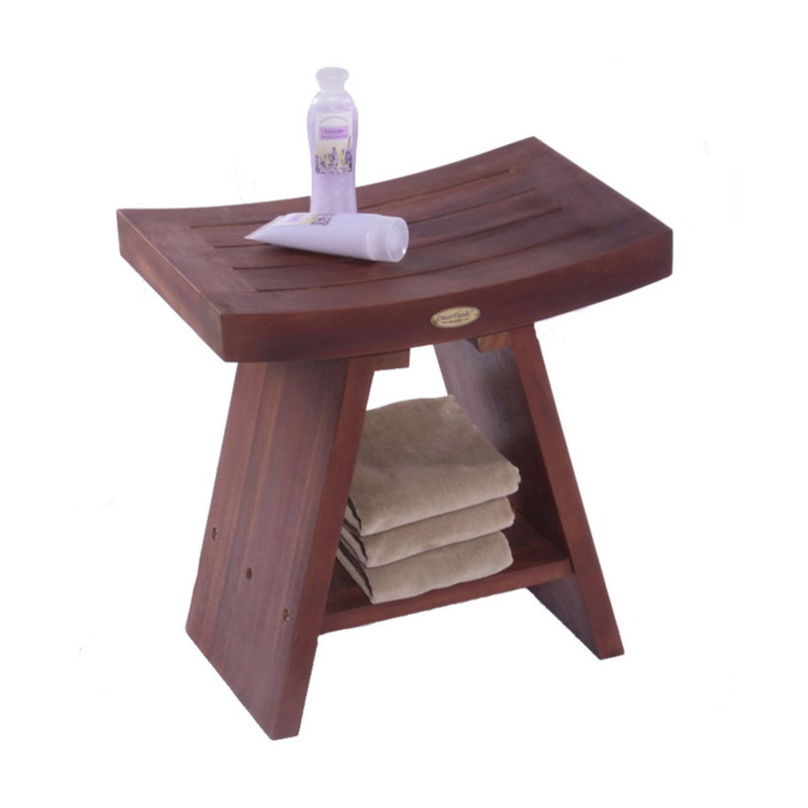 DecoTeak Classic Asia Teak Serenity Shower Stool with Shelf WGL1s