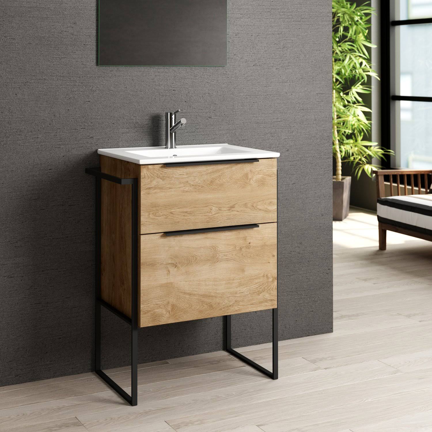 Eviva Marina 24 Natural Oak Bathroom Vanity with White Integrated ...