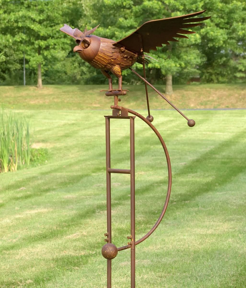 Zaer Ltd. Large Rocking Owl Garden Stake with Flapping Wings WGL1s