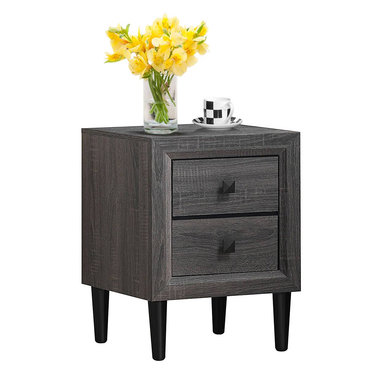 Costway Nightstand w/2 Drawers Multipurpose Retro Grey Bedside Table