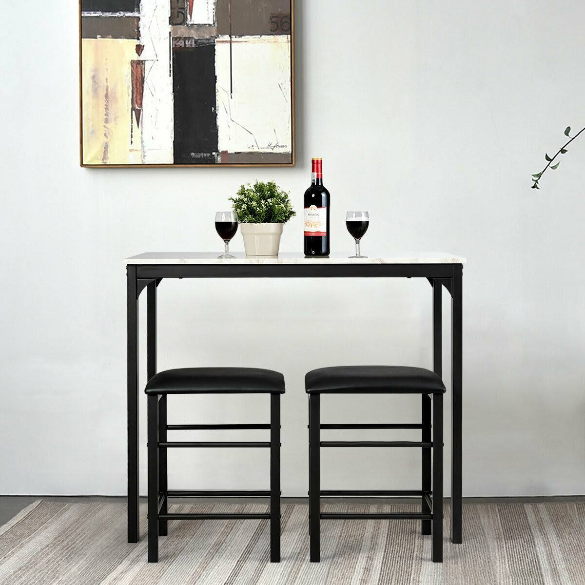 Costway 3 Piece Counter Height Dining Set Faux Marble Table White WGL 1 s costway-3-piece-counter-height-dining-set-faux-marble-table-white-wgl-1-s