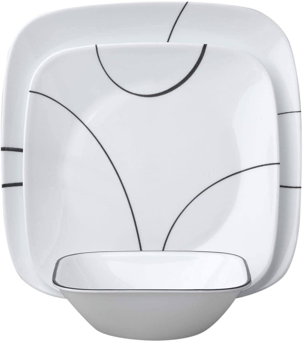 Corelle Square Simple Lines 18Piece Dinnerware Set, Service for 6