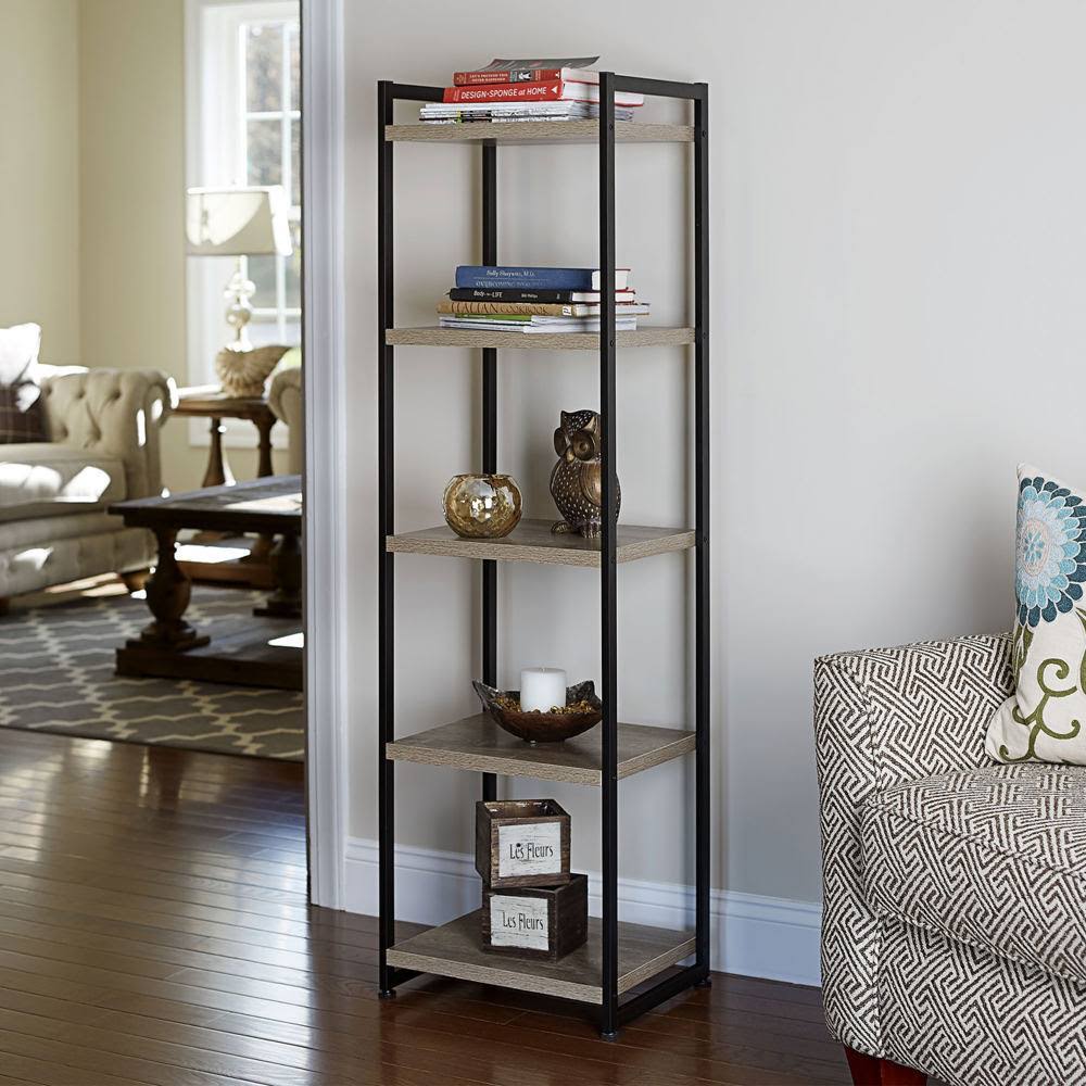 Household Essentials Ashwood 5Shelf Storage Tower Bookcase Grey/Black