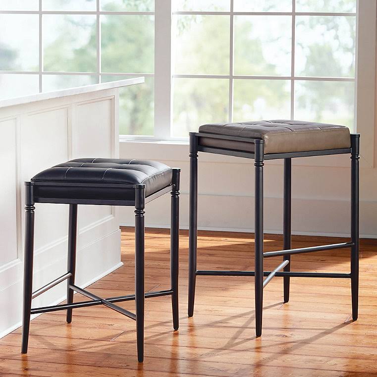 Geneva Bar Counter Stool Black Leather Bar Stool , 30 Bar Height