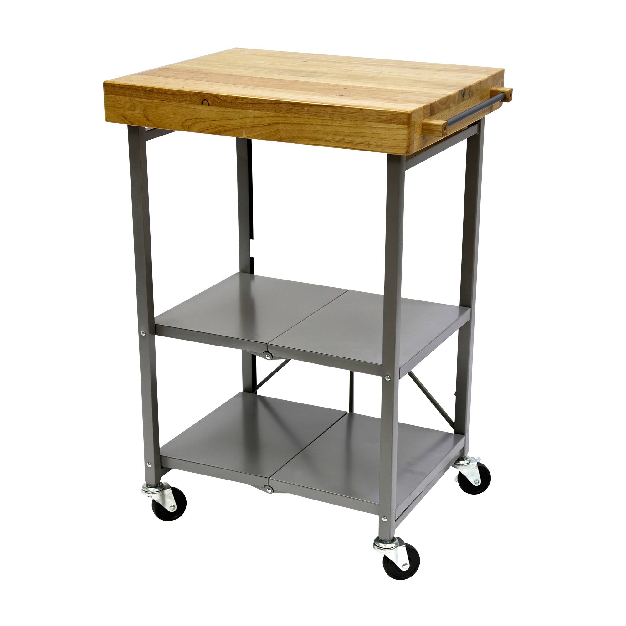 Foldable Steel Kitchen Cart with Wood Butcher Block Top Silver WGL1s