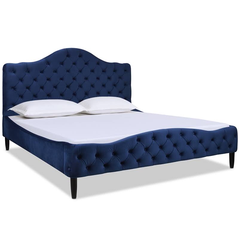 Bridget Tufted Platform Bed Navy Blue Velvet King WGL1s