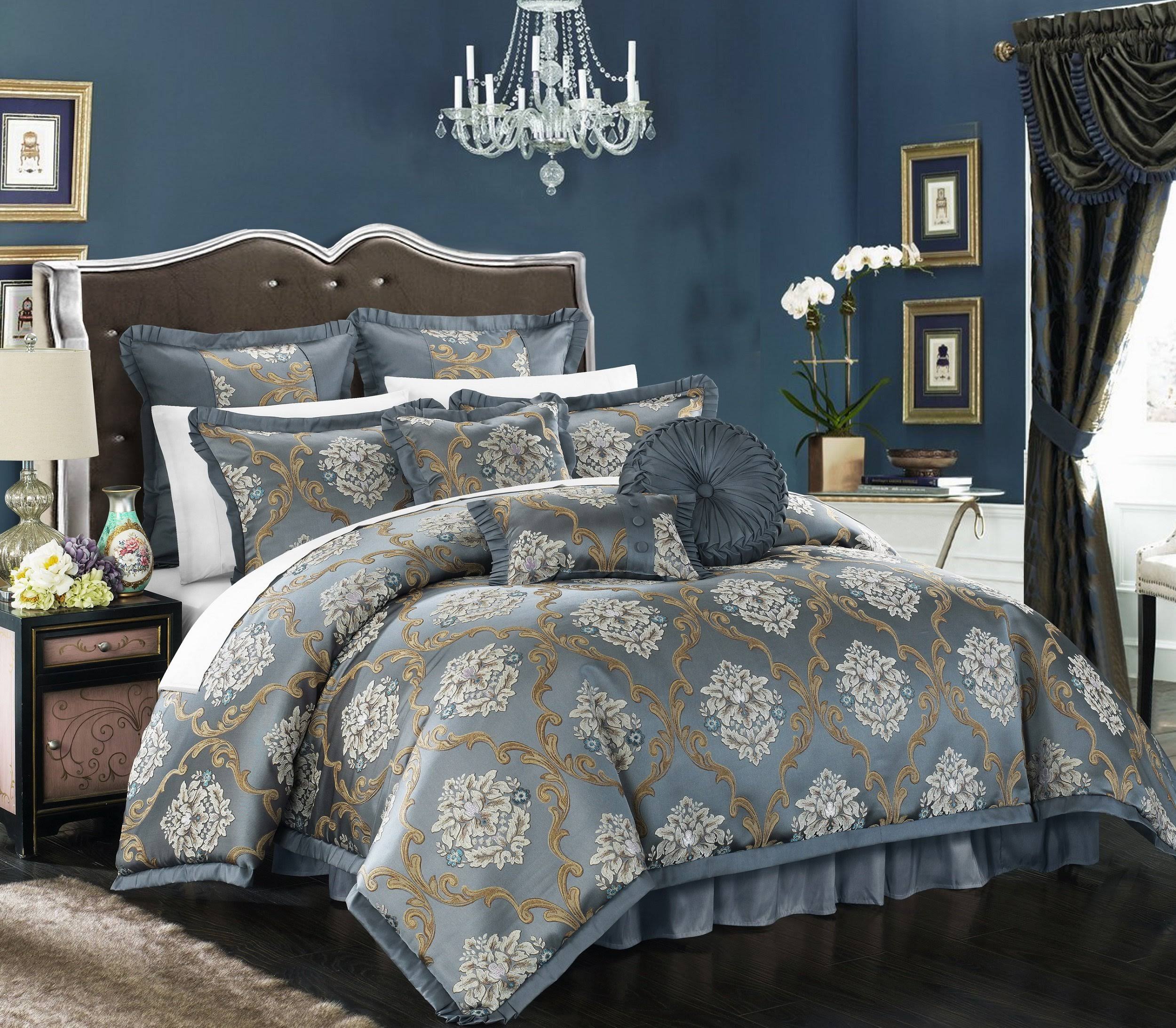 Chic Home Aubrey 9 Piece Comforter Set Jacquard Bedding Blue / King