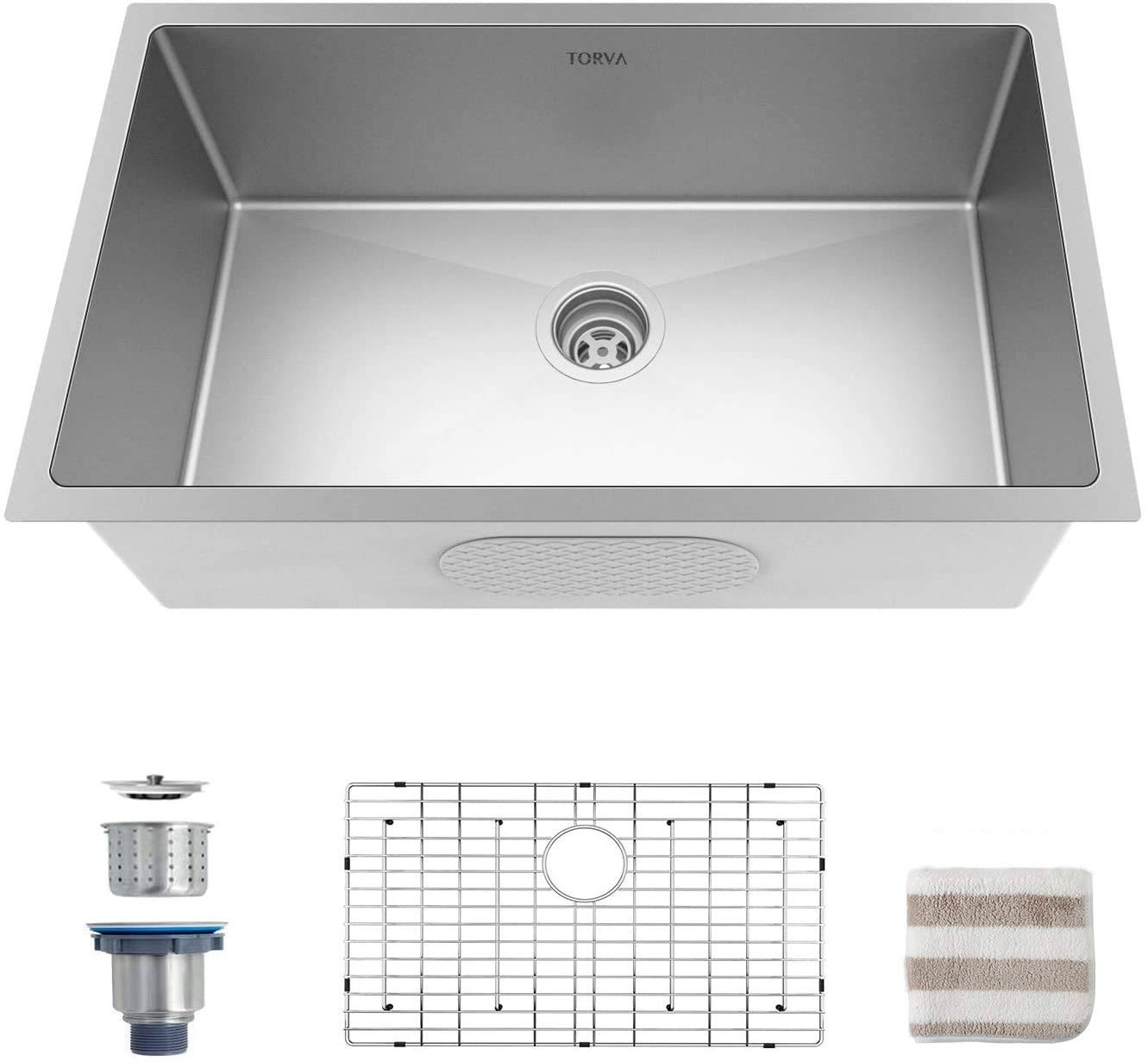 TORVA 32-Inch Undermount Kitchen Sink 16 Gauge Stainless Steel Single ...