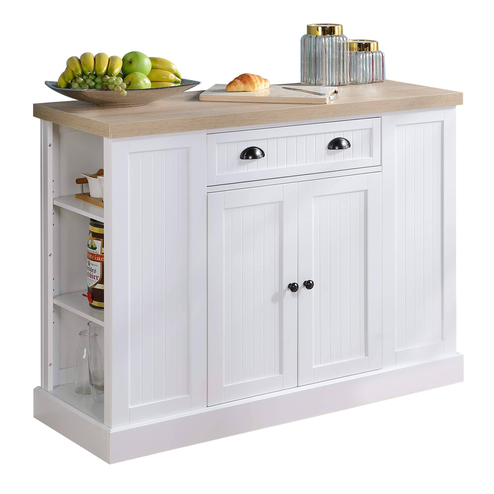 FlutedStyle Wooden Kitchen Island Storage with Drawer, Open