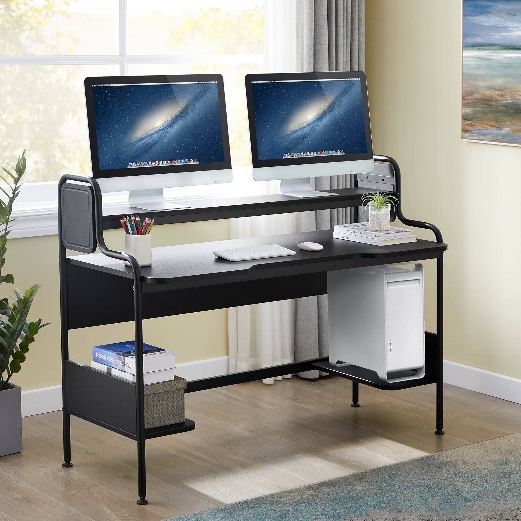 Tribesigns 55 inch Computer Gaming Desk with Hutch and Storage Shelves