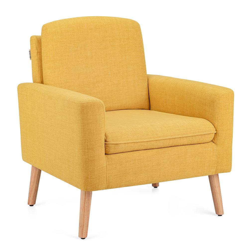 Costway Yellow Linen Upholstered Accent Arm Chair WGL1s