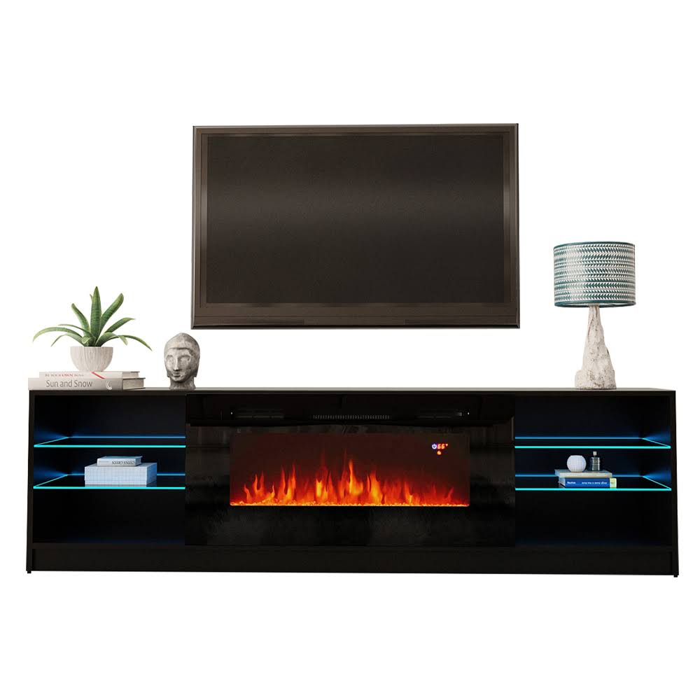 Meble Furniture Boston 01 Black Electric Fireplace 79 inch TV Stand