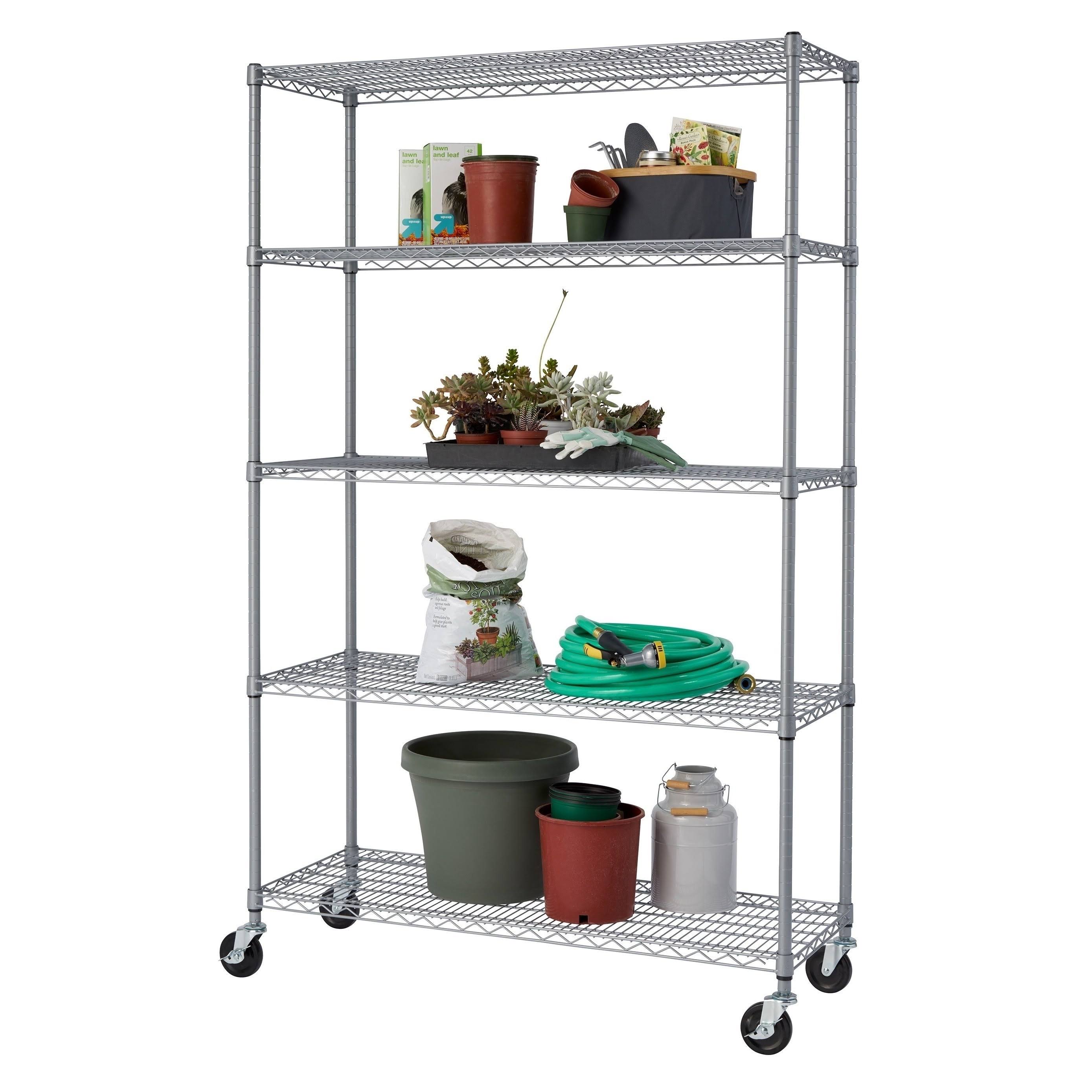 Trinity 5Tier Outdoor Wire Shelving Rack with Wheels, Gray WGL1s