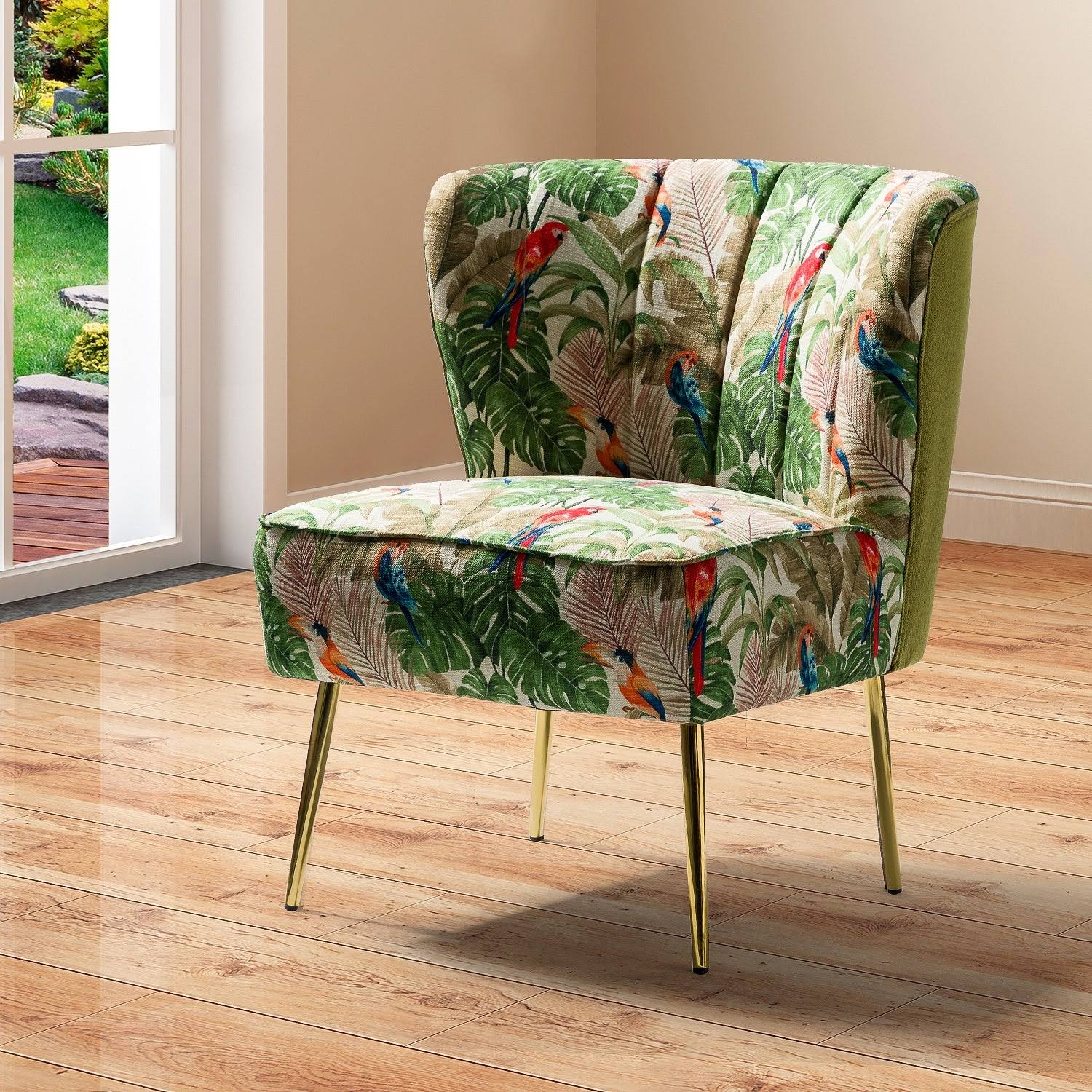 Jayden Creation Amata Green Tufted Gold Legs Side Chair WGL1s