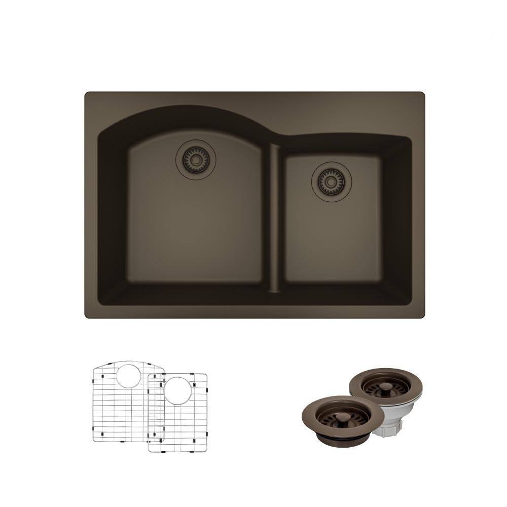 Rene Umber Double Offset Bowl Low Divide Topmount Composite Granite