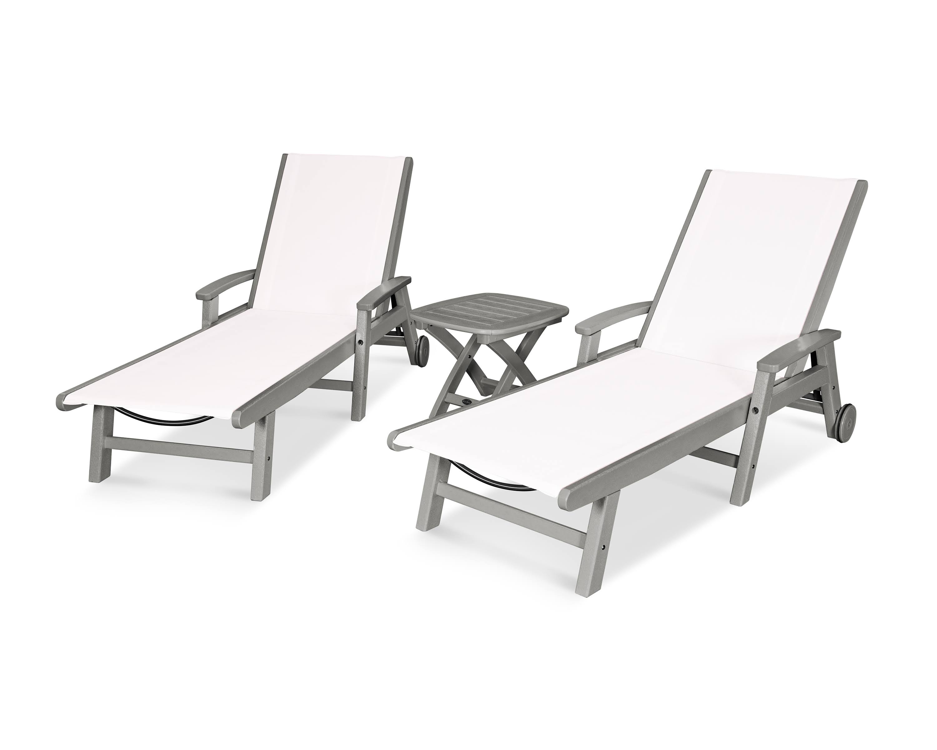 POLYWOOD Coastal 3Piece Wheeled Chaise Lounge Chair Set in Slate Grey
