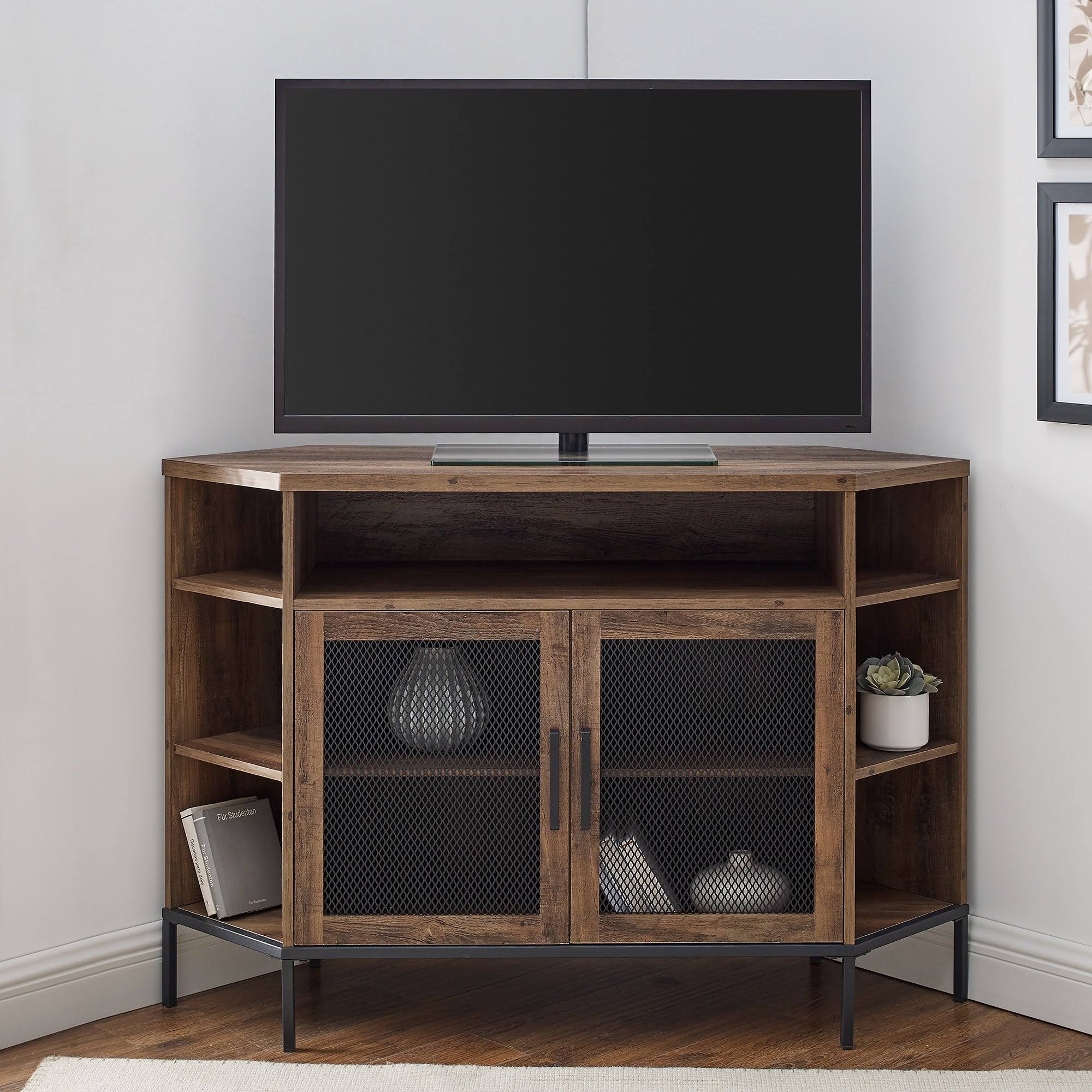 The Gray Barn Kujawa 48inch Mesh Door Corner TV Console Rustic Oak