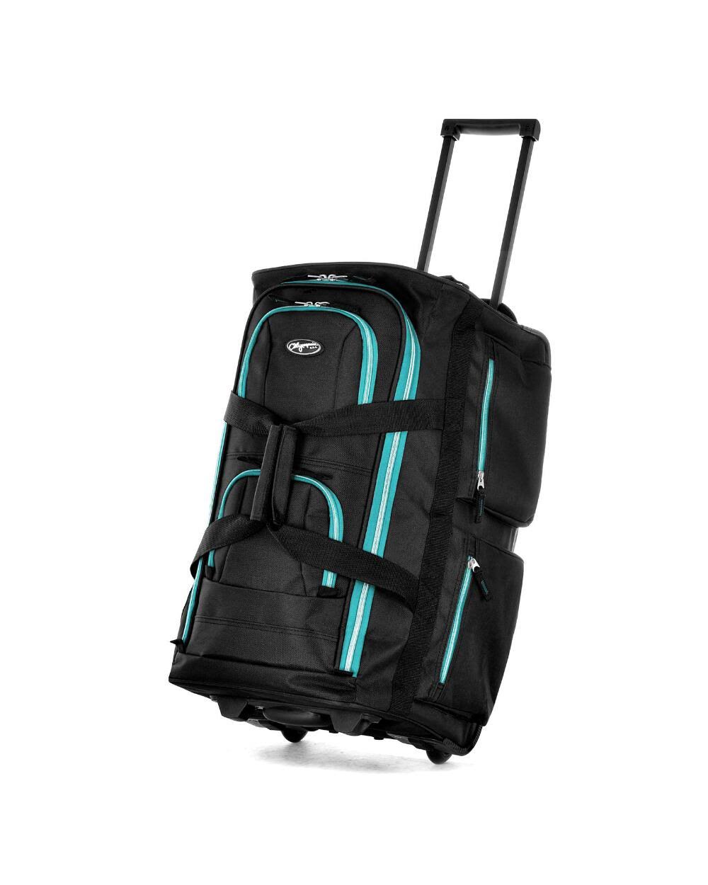 Olympia 8 Pocket Rolling Duffel Bag, Black/Teal, 22 inch petsdu