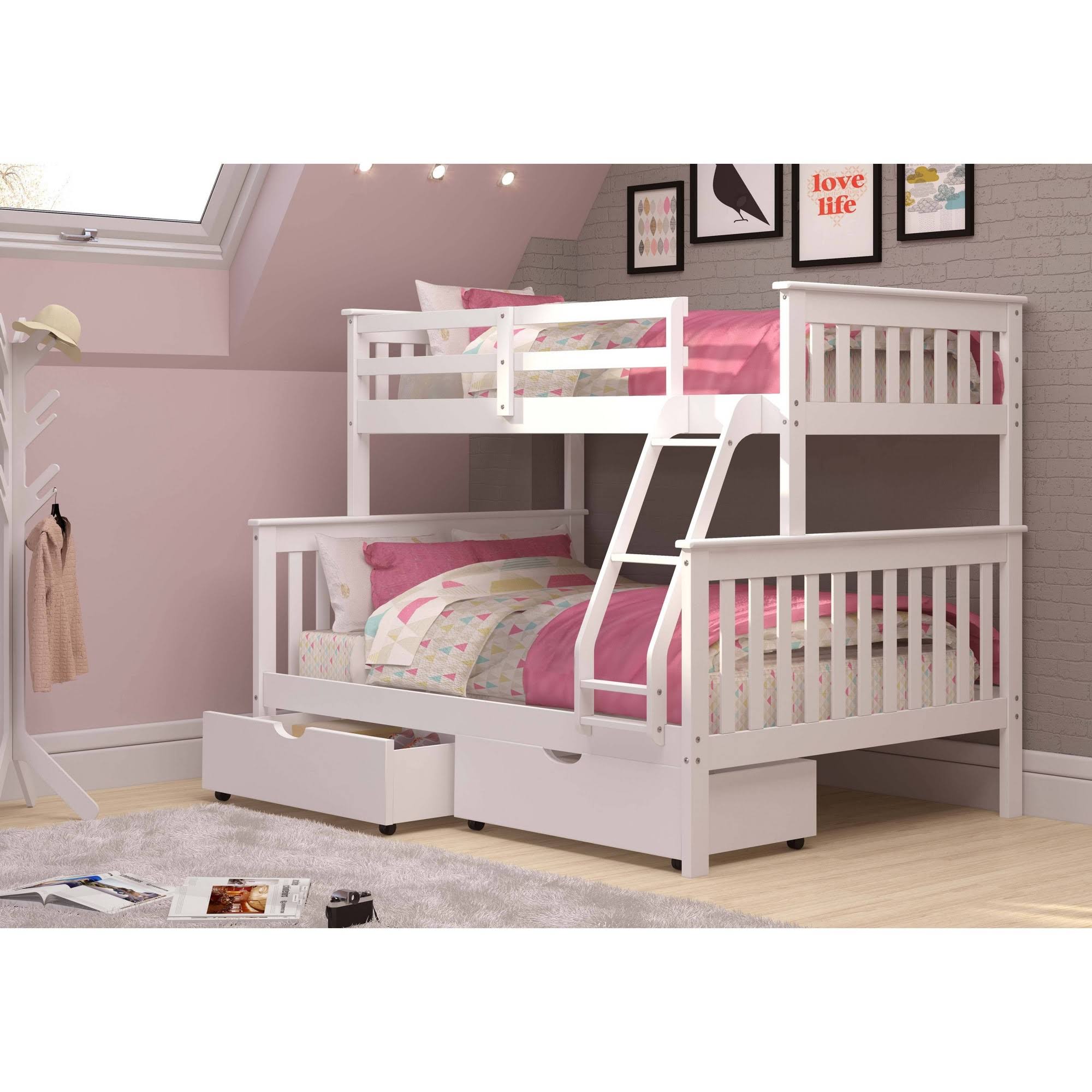 Donco Twin/Full Mission Bunk Bed w/Dual Under Bed Drawers in White