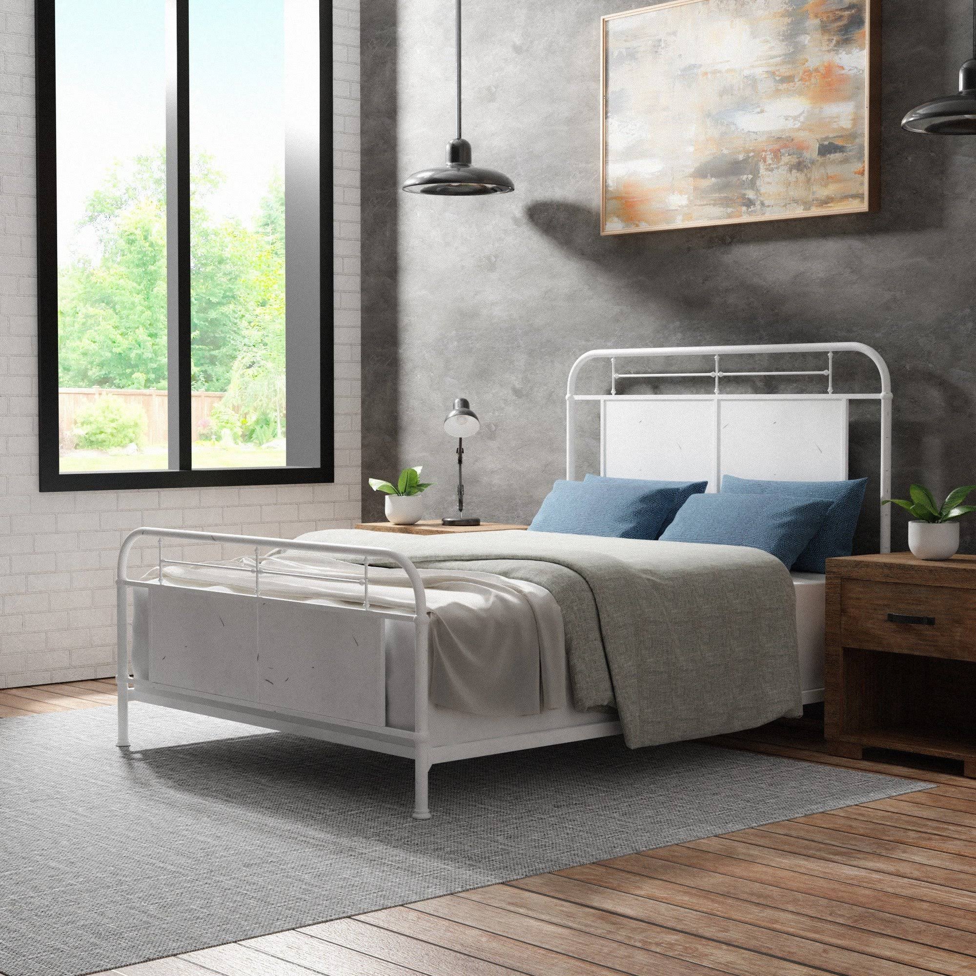 Furniture of America Ways Industrial Metal Panel Bed Distressed White