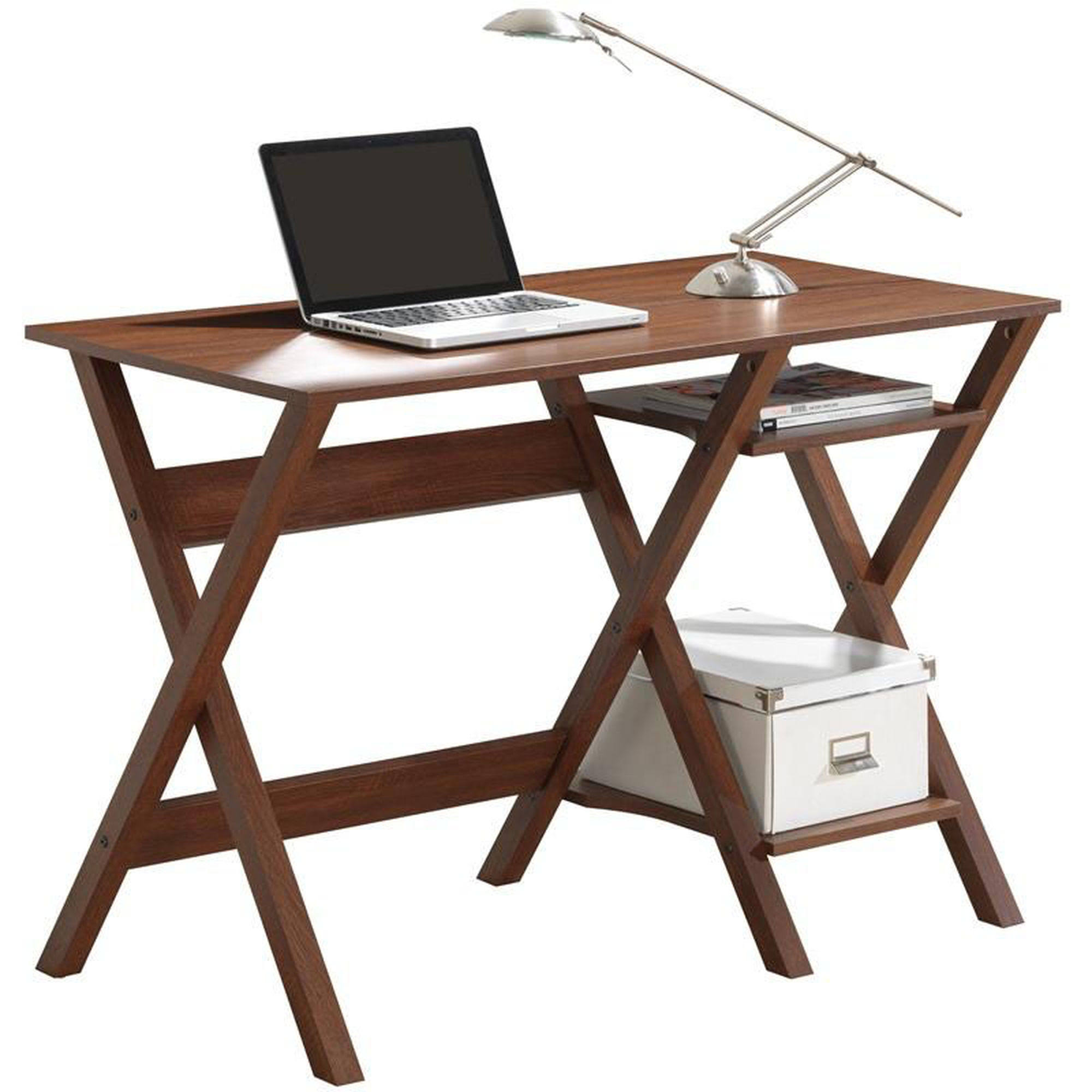 Techni Mobili Oak Writing Desk with Side Shelves WGL1s