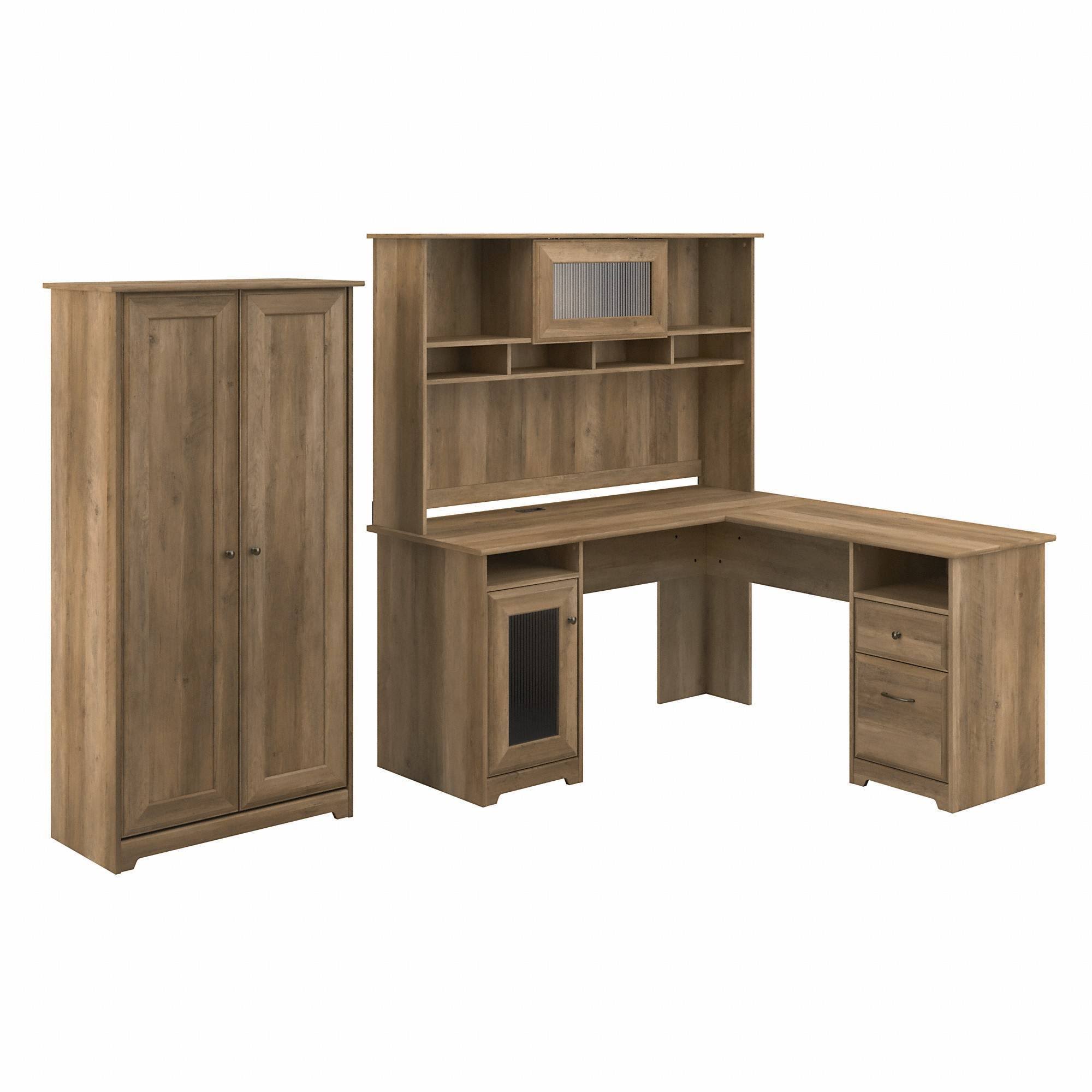 Cabot L Shaped Desk with Hutch and Tall Storage with Doors