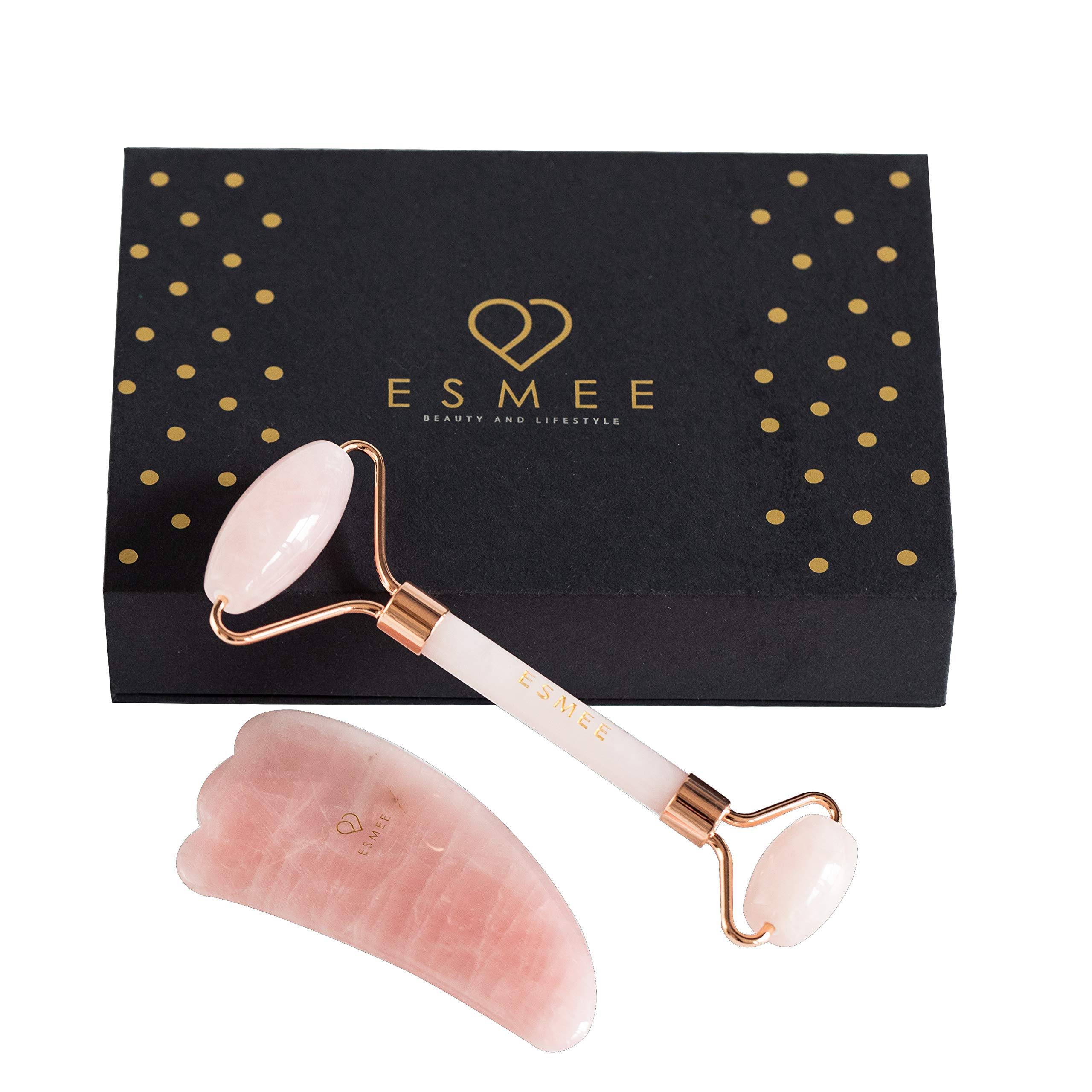 Esmee Beauty and Lifestyle Jade Roller and Gua Sha Facial Tool Set Anti