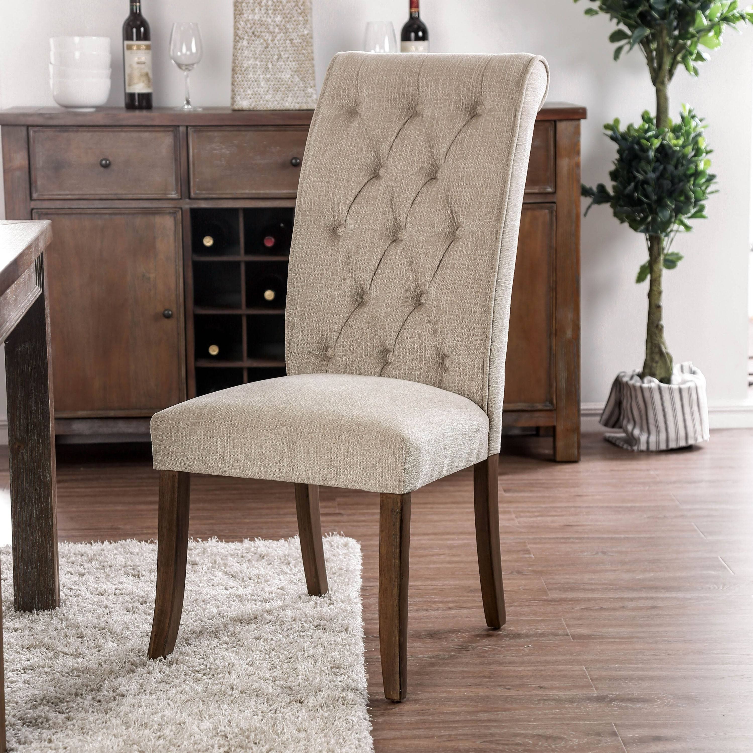 Furniture of America Sheila Button Tufted Flax Dining Chairs (Set of 2