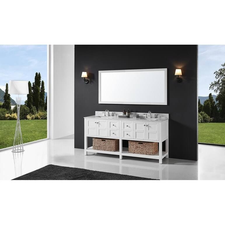 Exclusive Heritage 72inch Double Sink Bathroom Vanity in White with Carrara White Marble Top and