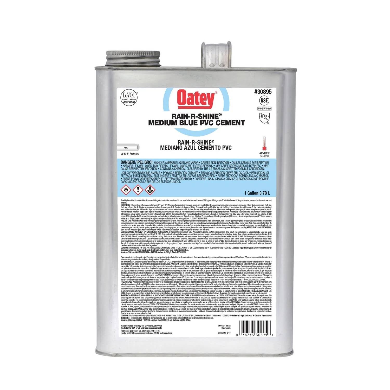 Oatey 30895 PVC RainRShine Cement, Blue, Gallon WGL1s