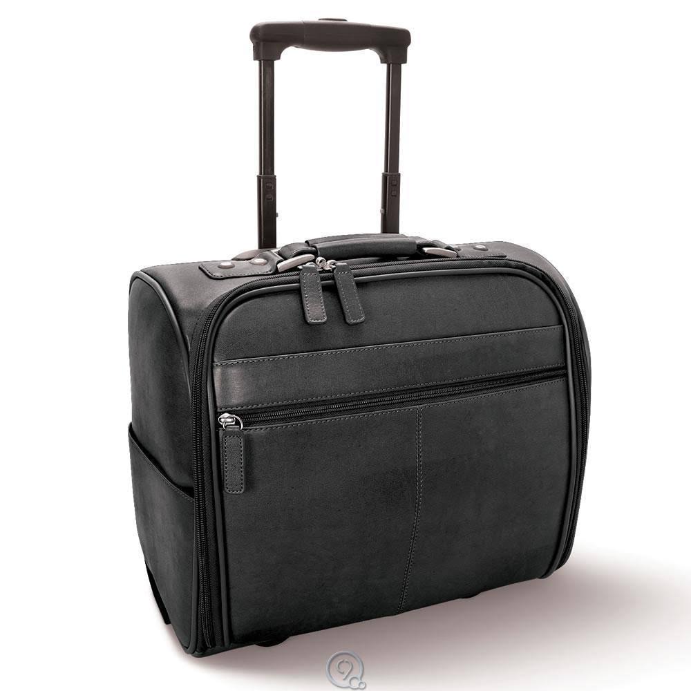 Rolling Widemouth Leather Underseat CarryOn Black WGL1s